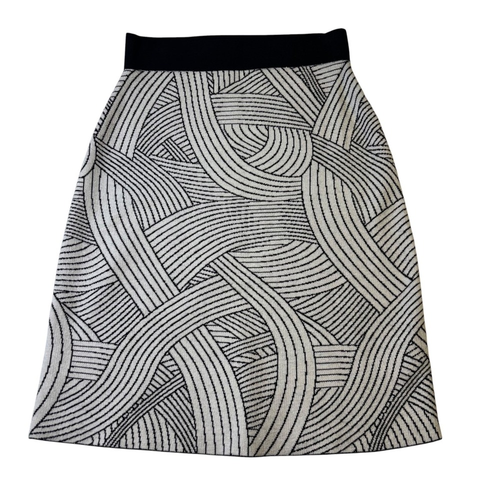 Maeve Anthropologie Black White Abstract Swirl Knit A-Line Skirt Med OB1111090